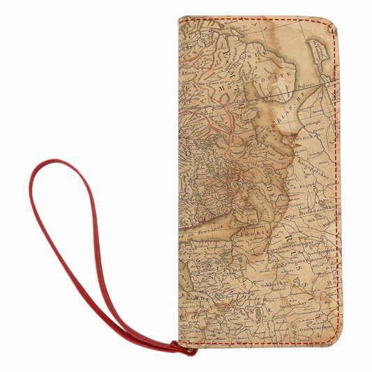 Antique Map design , womens wallet, clutch purse, Red TrimDesign 42