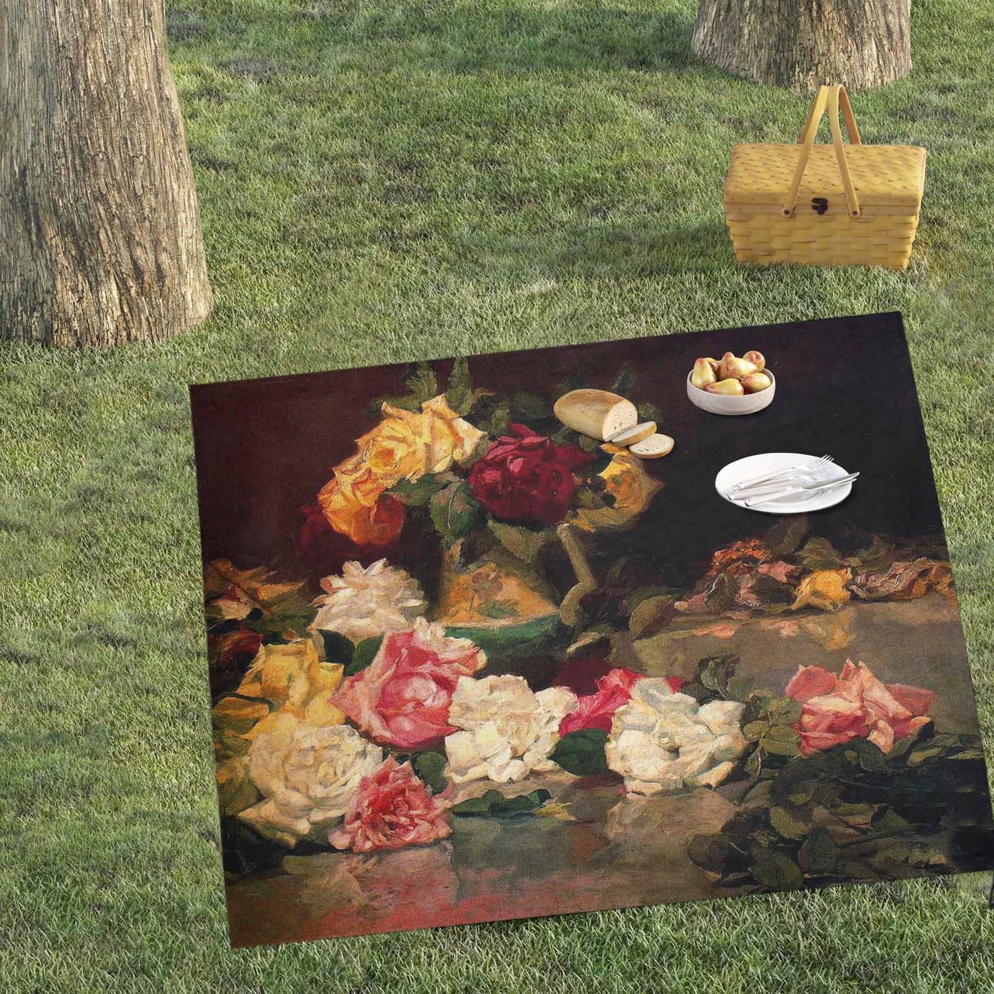 Vintage Floral waterproof picnic mat, 61 x 55in, Design 37