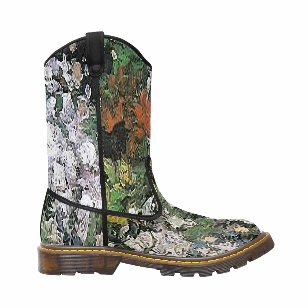 Vintage floral print, western lumber boots Design 07