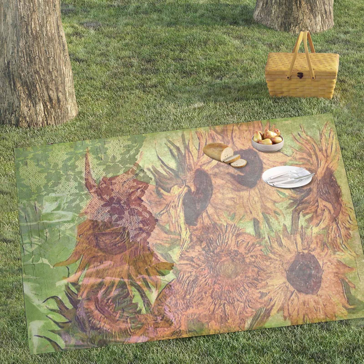 Vintage Floral waterproof picnic mat, 81 x 55in, Design 48xx