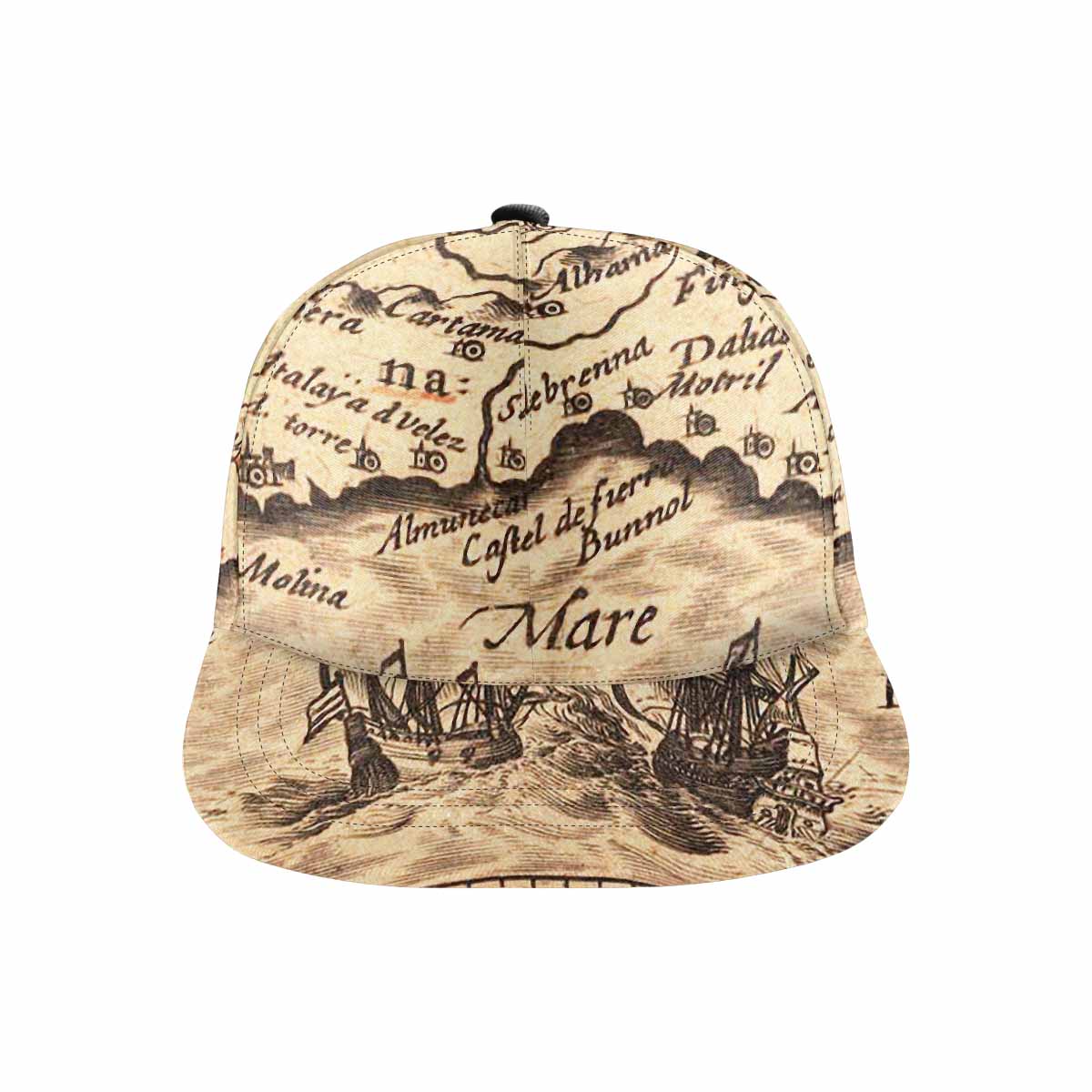 Antique Map design mens or womens deep snapback cap, trucker hat, Design 25