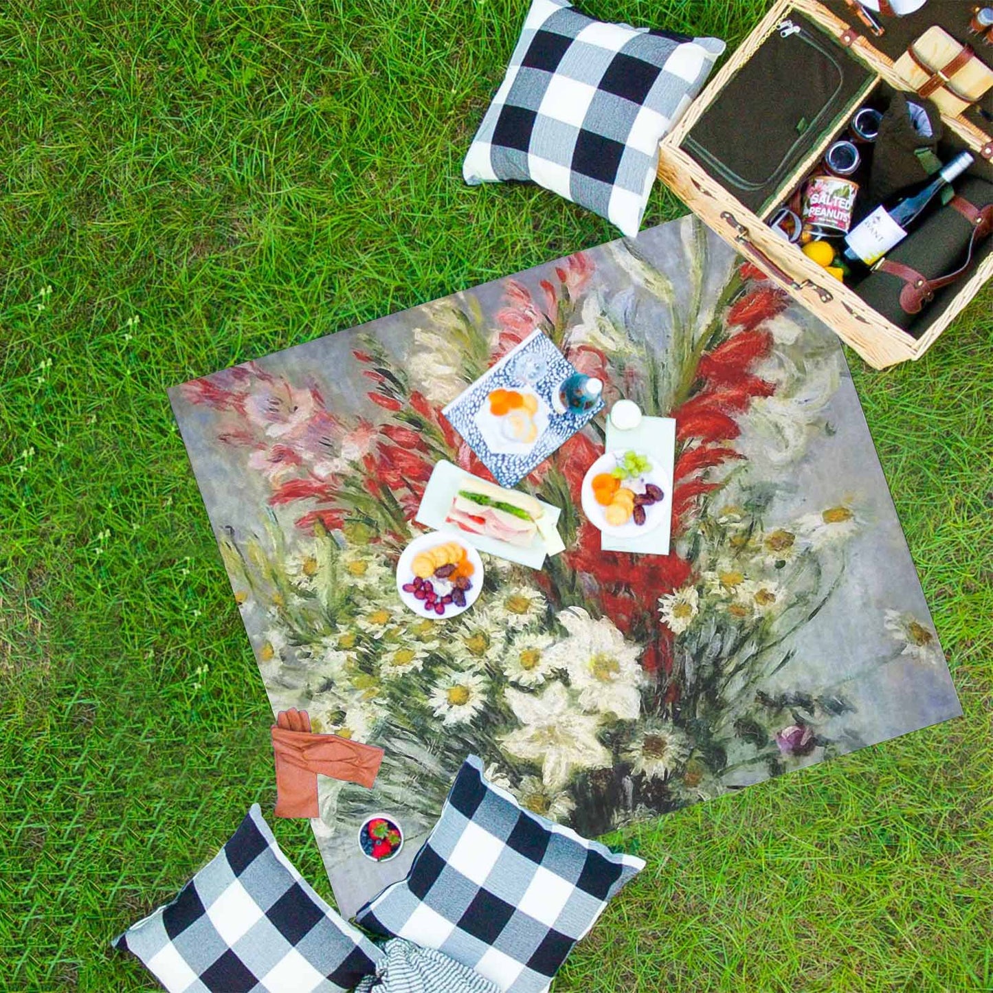 Vintage Floral waterproof picnic mat, 61 x 55in, Design 43