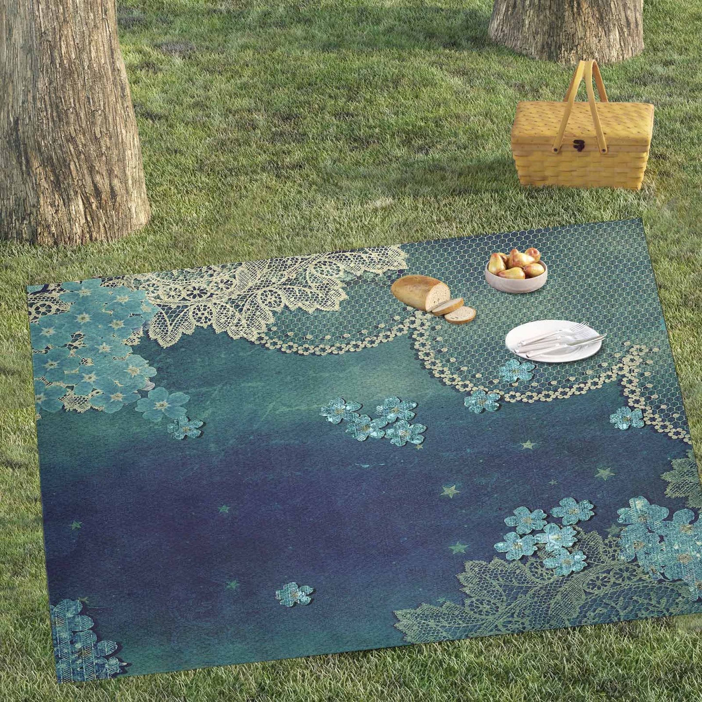 Victorian lace print waterproof picnic mat, 81 x 55in, design 04