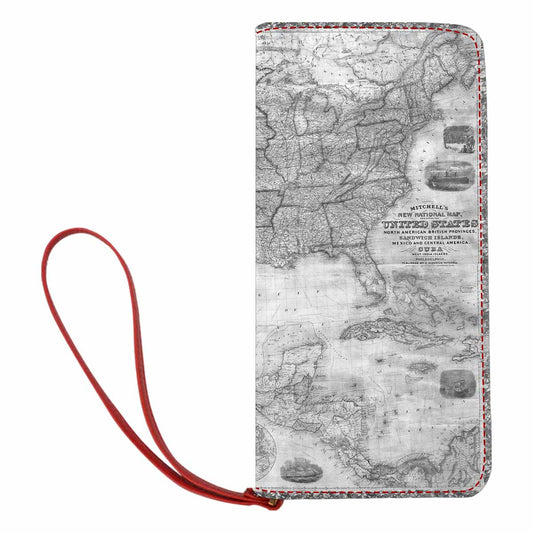 Antique Map design , womens wallet, clutch purse, Red TrimDesign 26