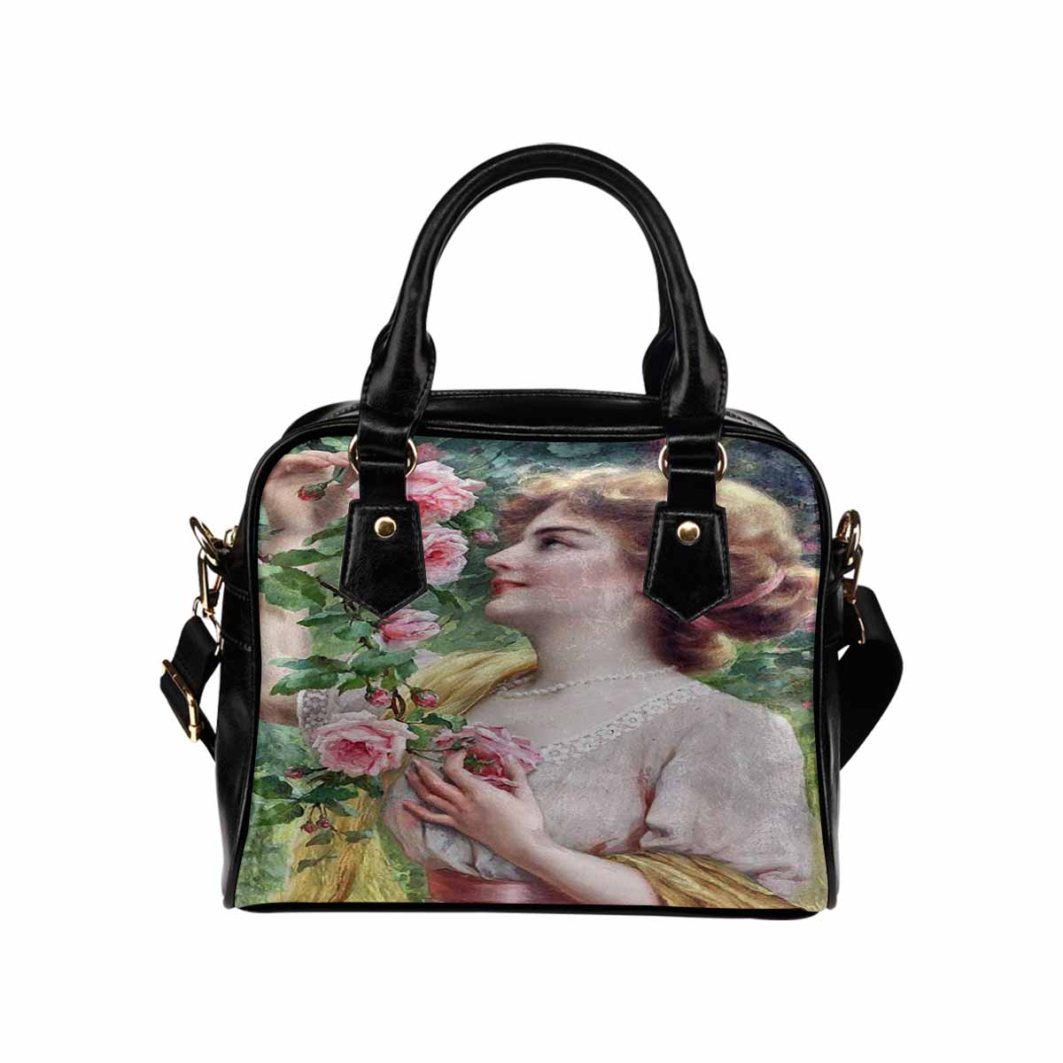 Victorian Lady design handbag, Mod 19163453, lady picking pink rose