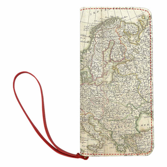 Antique Map design , womens wallet, clutch purse, Red TrimDesign 3