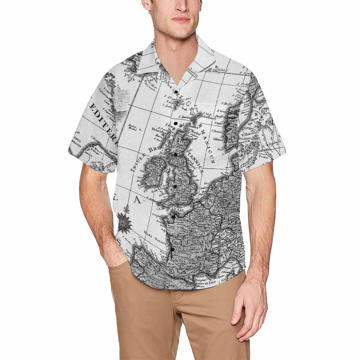 Antique Map design Hawaiian mens shirt, Design 41