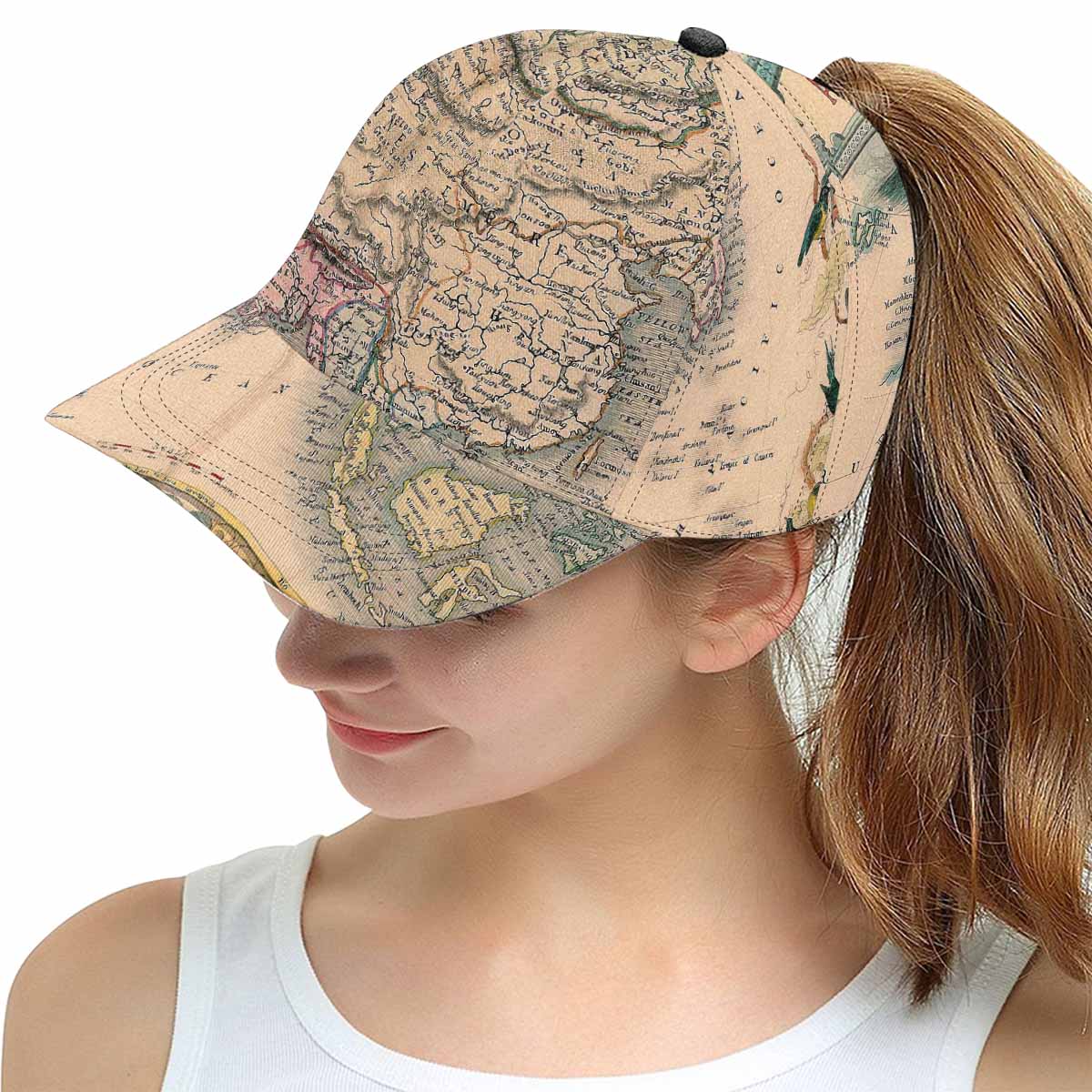 Antique Map design mens or womens deep snapback cap, trucker hat, Design 37