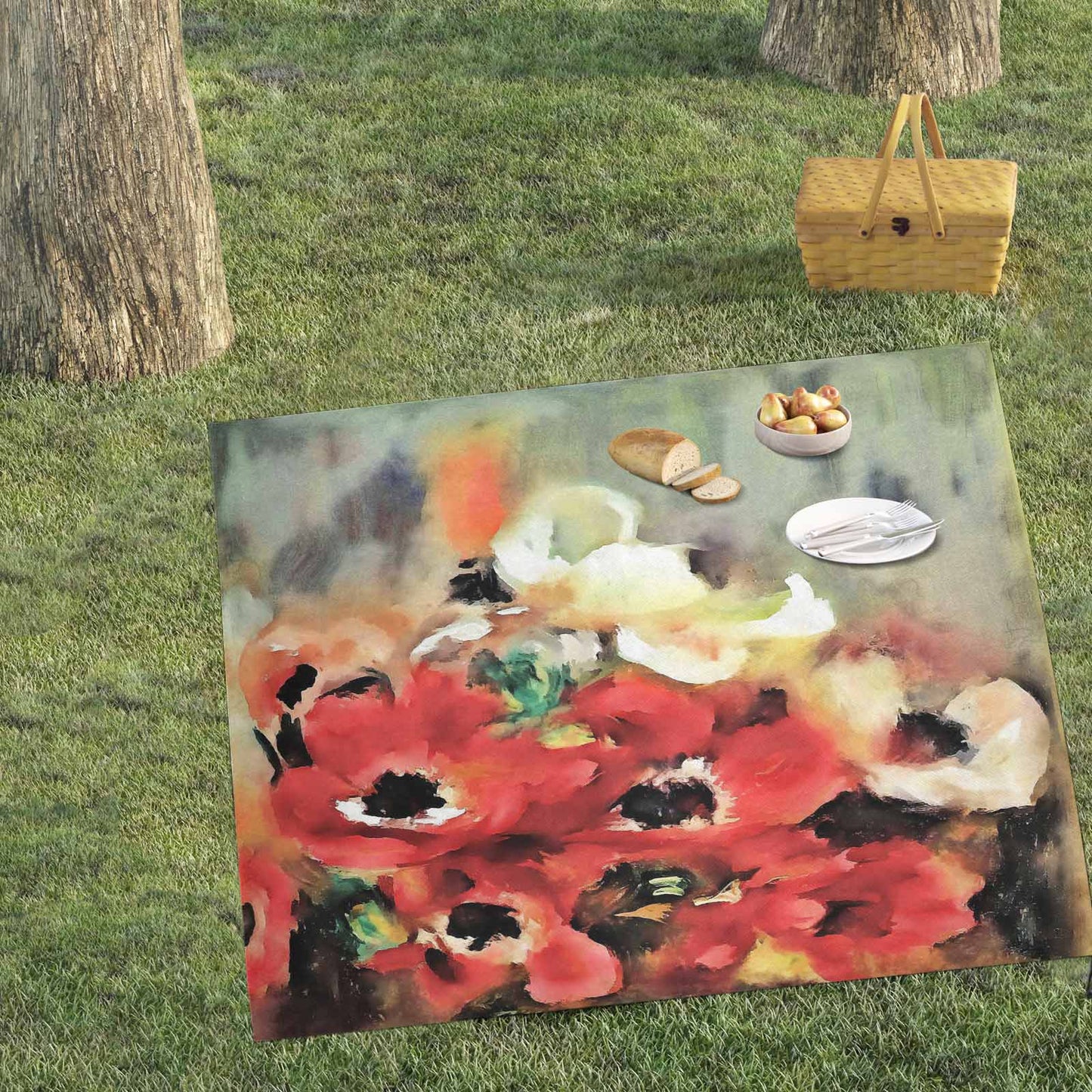 Vintage Floral waterproof picnic mat, 61 x 55in, Design 14