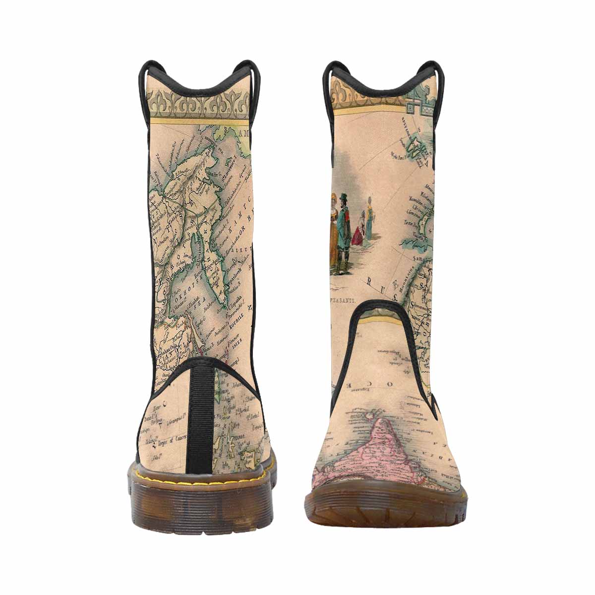 Antique Map design womens western lumber boots, Design 37