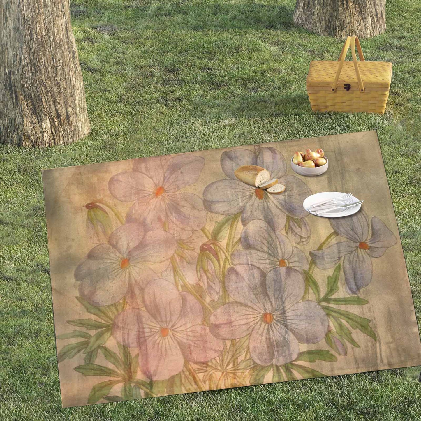 Vintage Floral waterproof picnic mat, 69 x 55in, Design 13xx