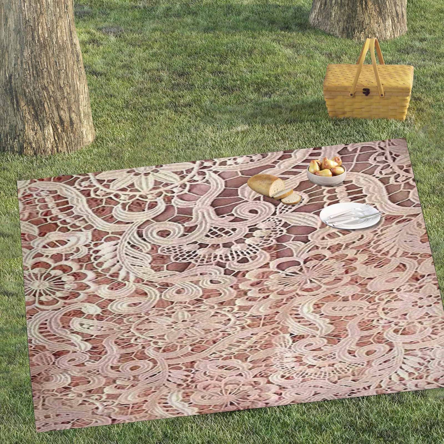 Victorian lace print waterproof picnic mat, 81 x 55in, design 11