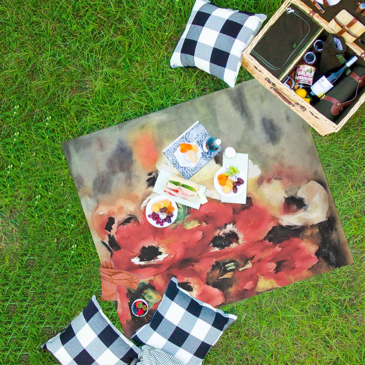 Vintage Floral waterproof picnic mat, 61 x 55in, Design 14