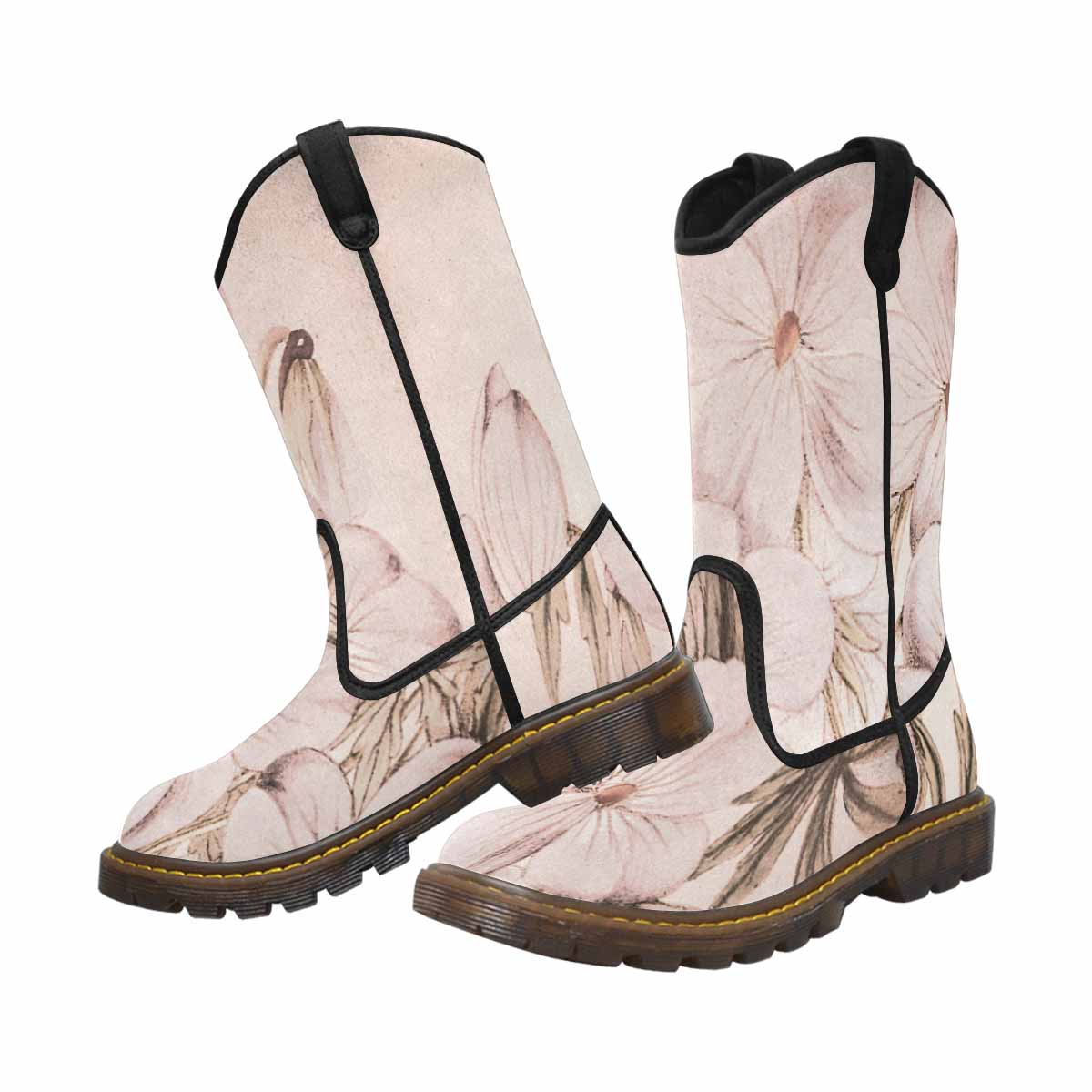 Vintage floral print, western lumber boots Design 13x