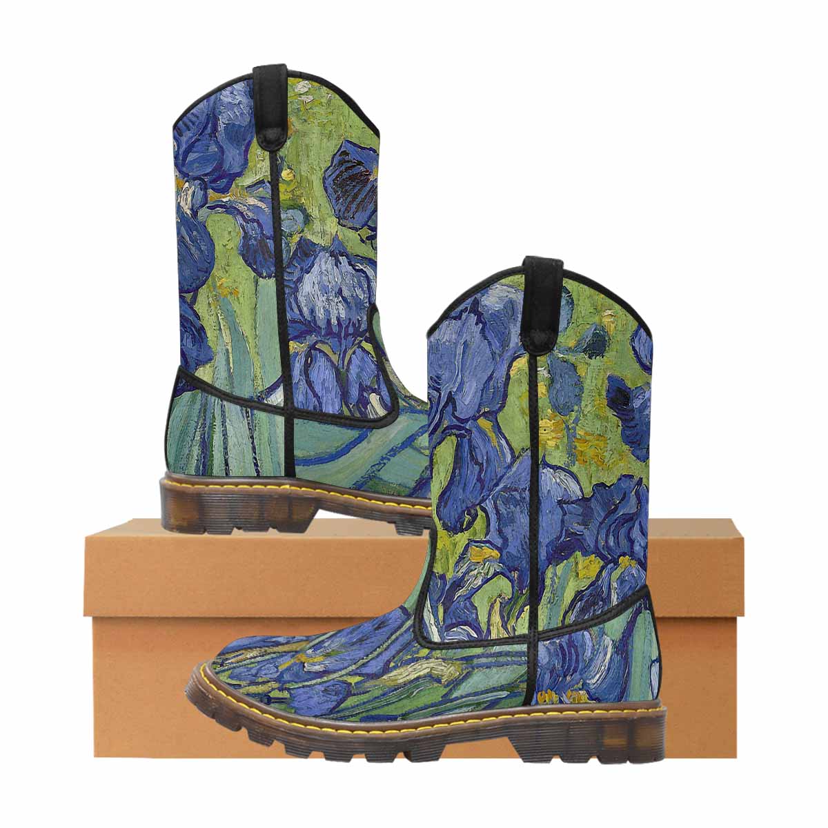 Vintage floral print, western lumber boots Design 40