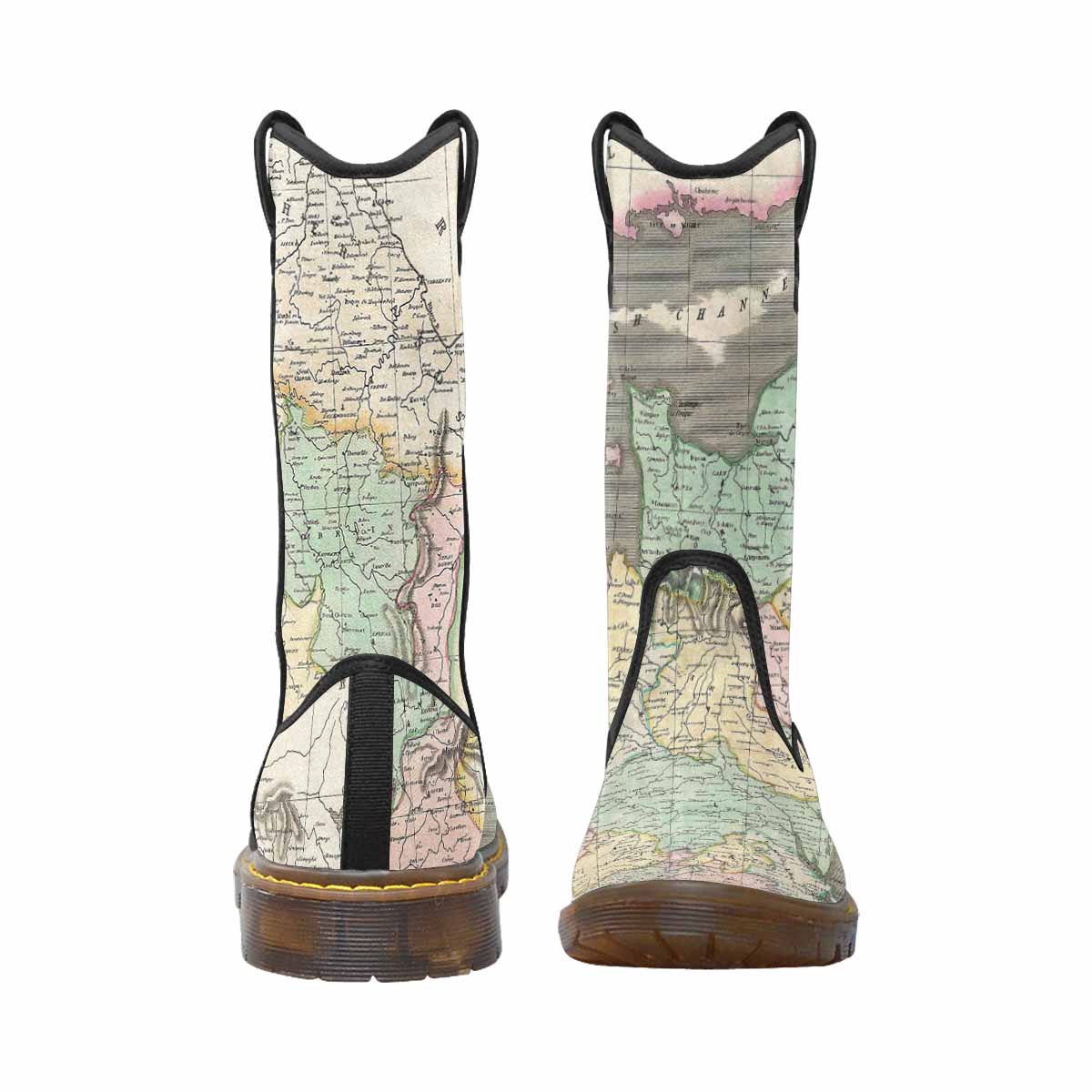 Antique Map design mens western lumber boots, Design 39