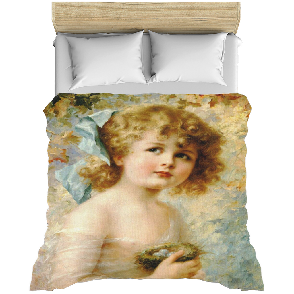 Victorian lady design Duvet cover, King, queen or twin size, Girl Holding a Nest