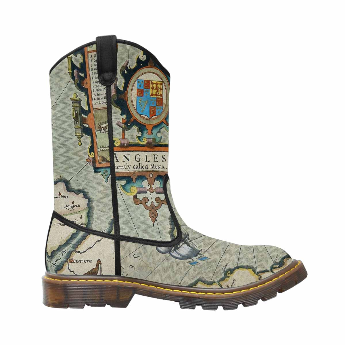 Antique Map design womens western lumber boots, Design 13