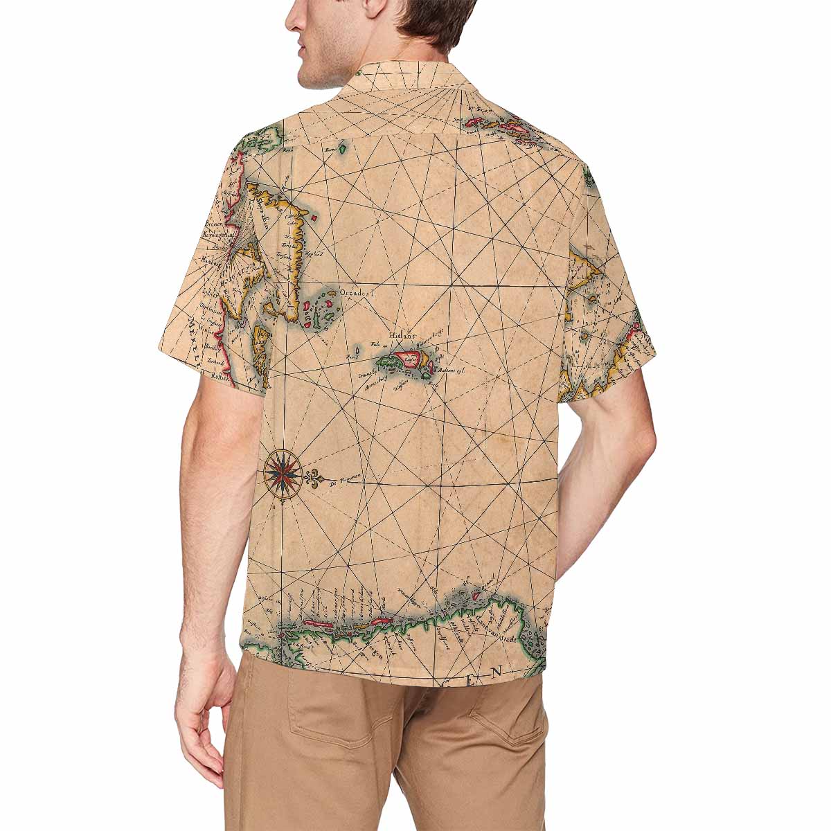 Antique Map design Hawaiian mens shirt, Design 7