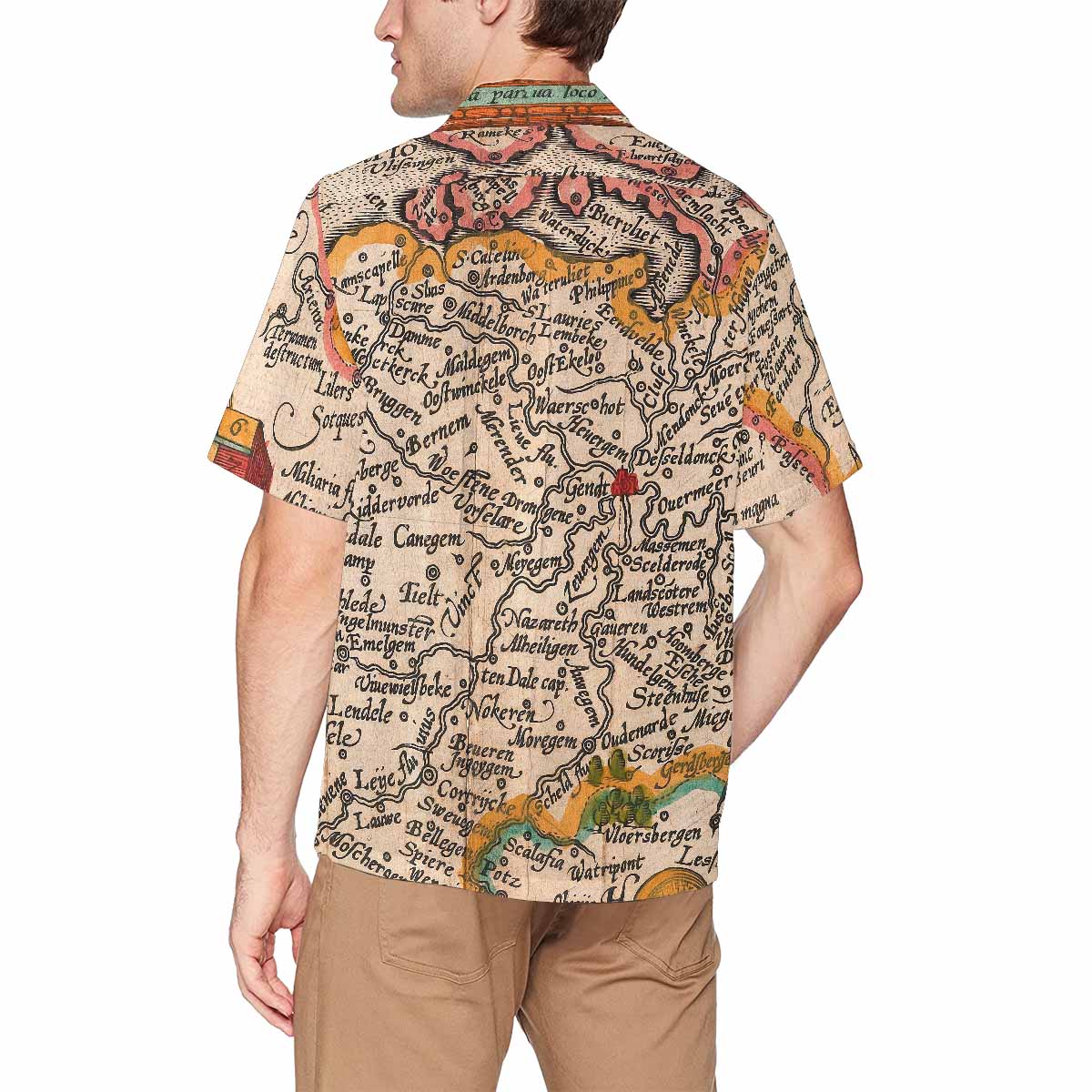 Antique Map design Hawaiian mens shirt, Design 12