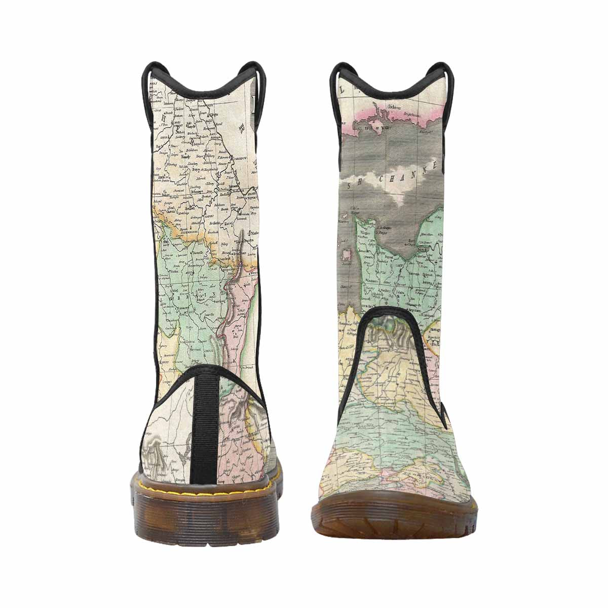 Antique Map design womens western lumber boots, Design 39