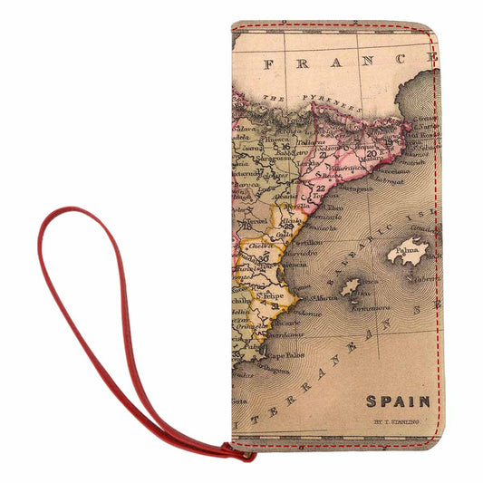 Antique Map design , womens wallet, clutch purse, Red TrimDesign 16