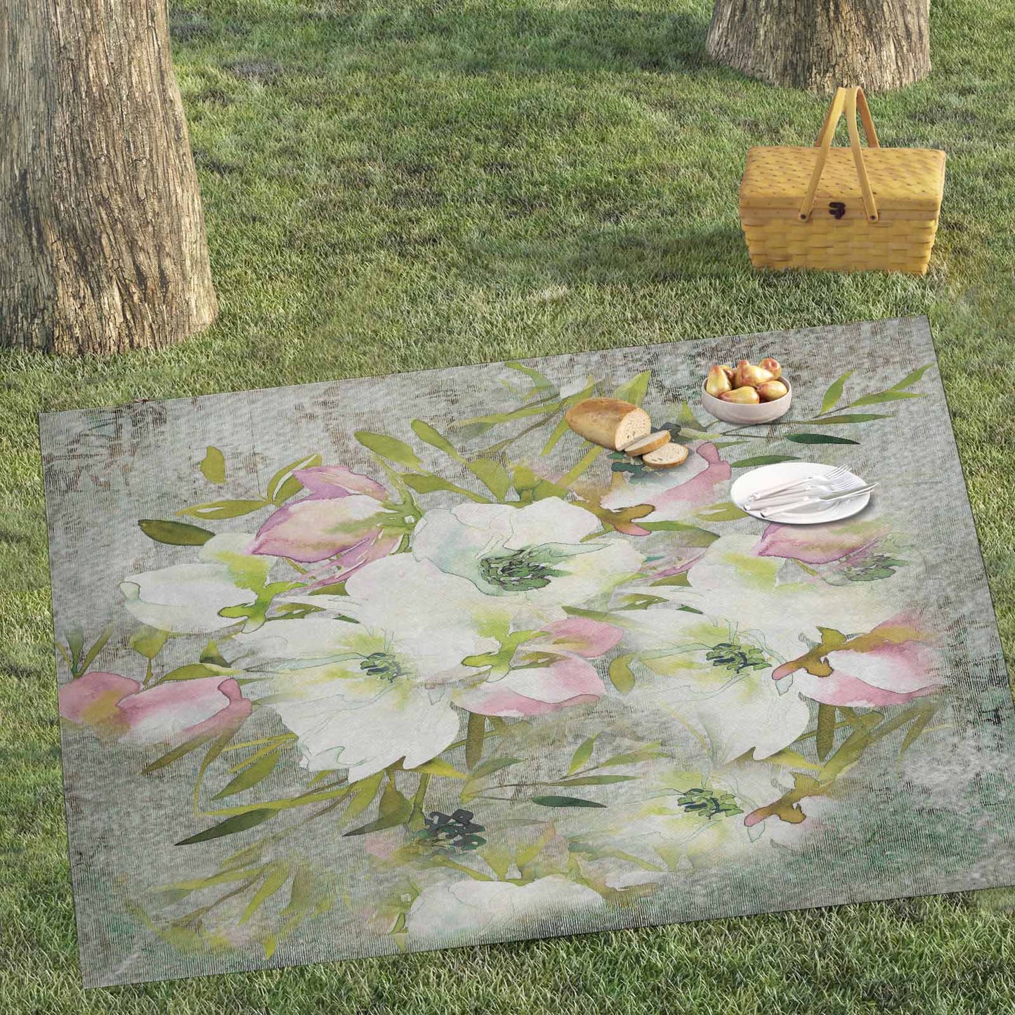 Vintage Floral waterproof picnic mat, 81 x 55in, Design 03