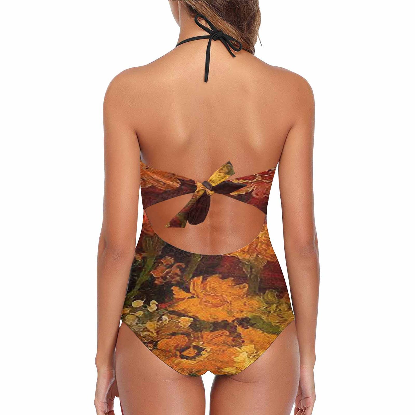 Vintage floral, vintage chest collar, one piece swim wear, Design 31