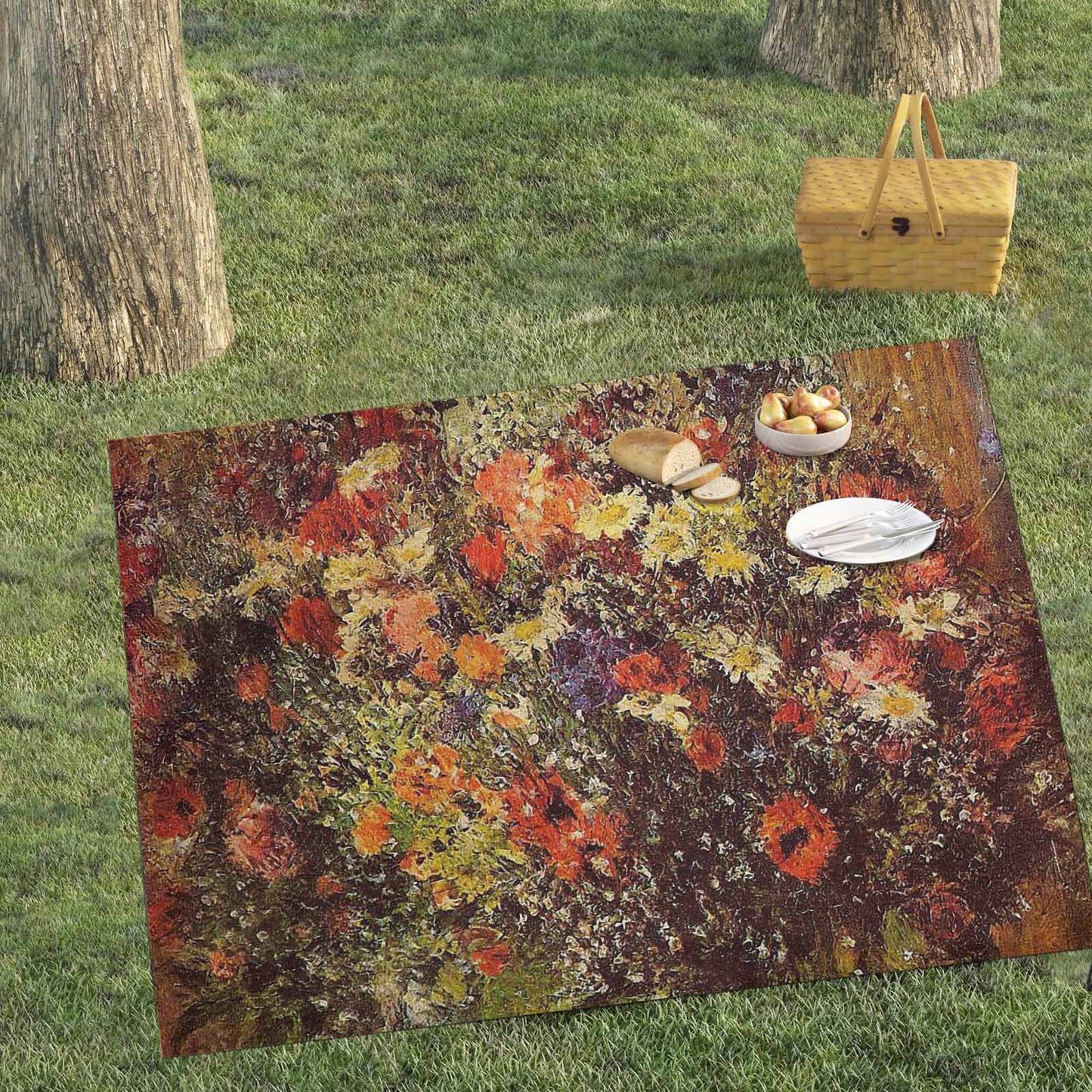 Vintage Floral waterproof picnic mat, 69 x 55in, Design 24