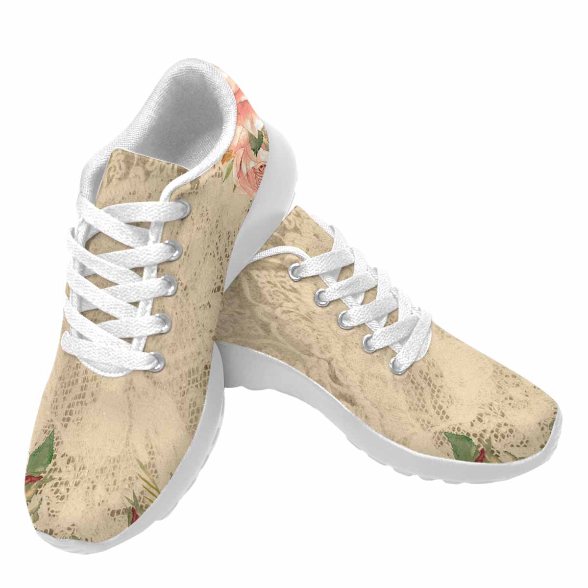 Victorian lace print, womens cute casual or running sneakers, design 25