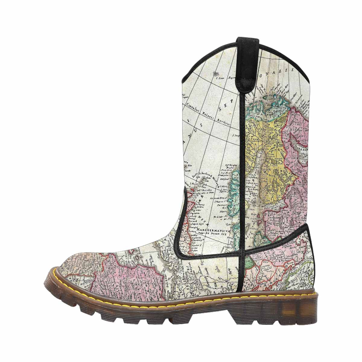 Antique Map design mens western lumber boots, Design 30