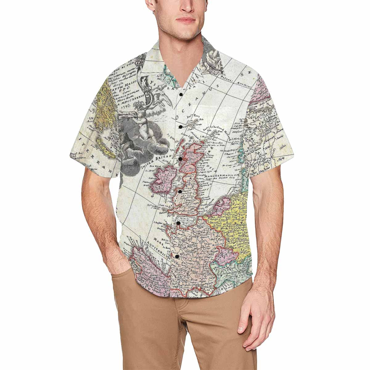 Antique Map design Hawaiian mens shirt, Design 30