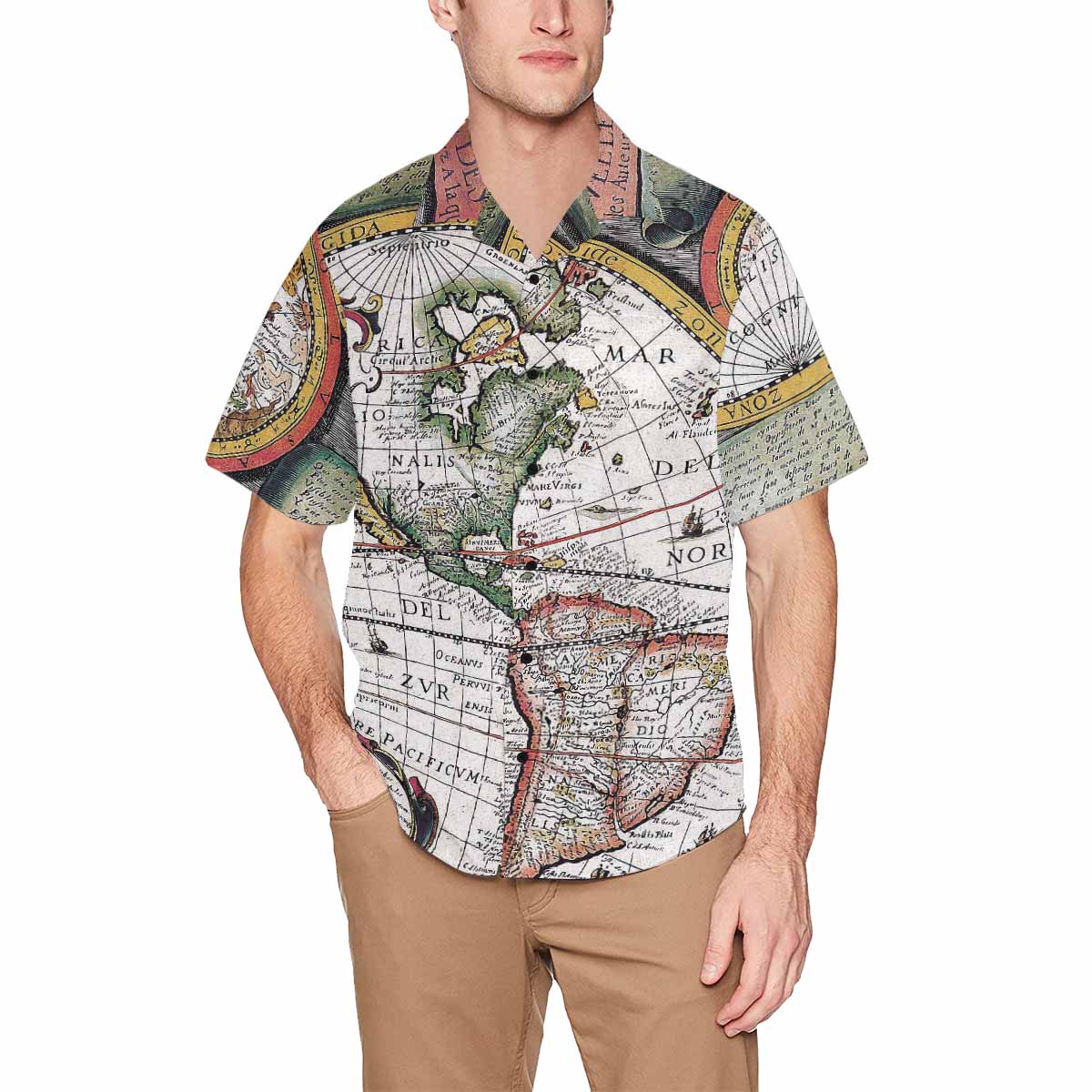 Antique Map design Hawaiian mens shirt, Design 31