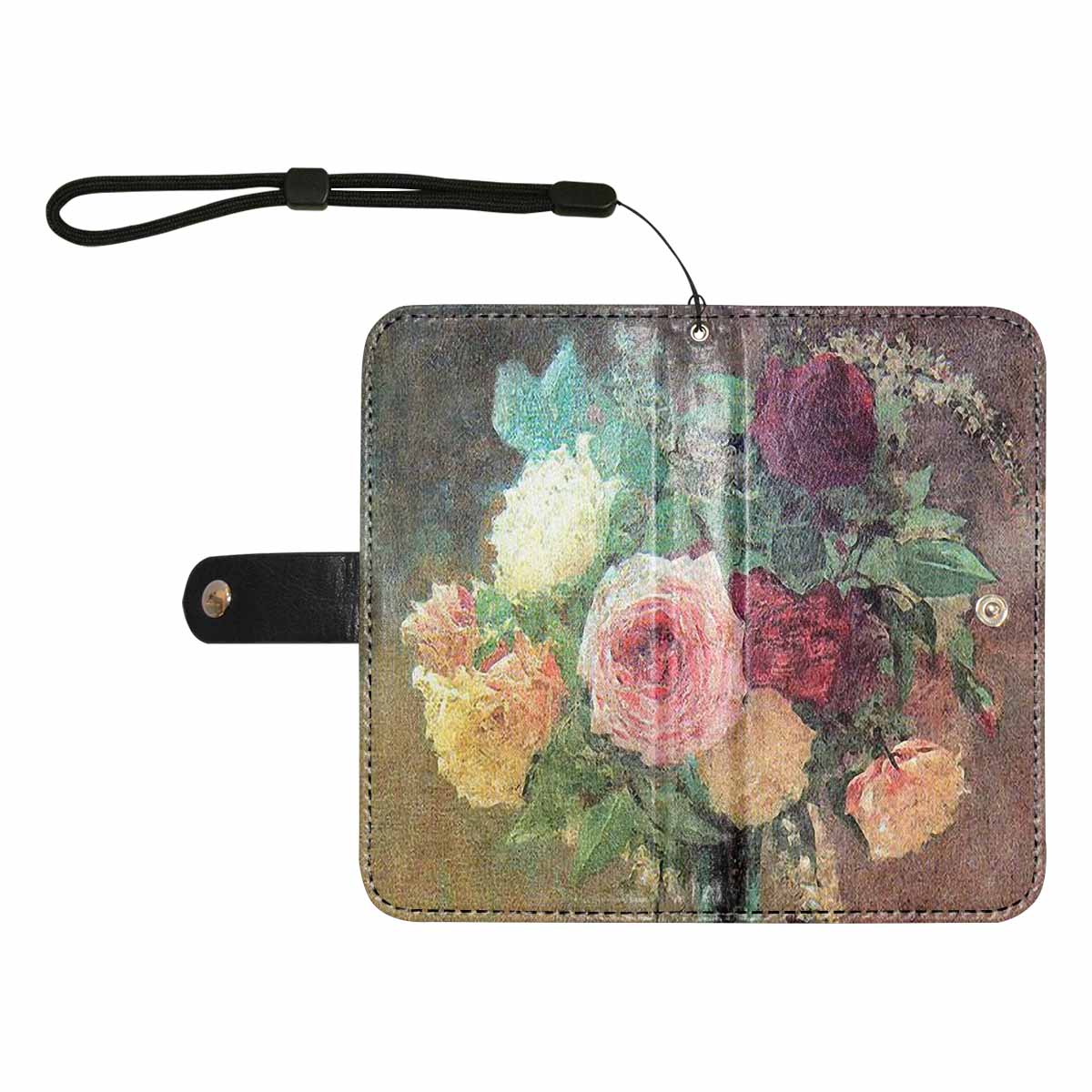 Vintage floral PU leather mobile phone purse, cell phone flip cover, Design 29