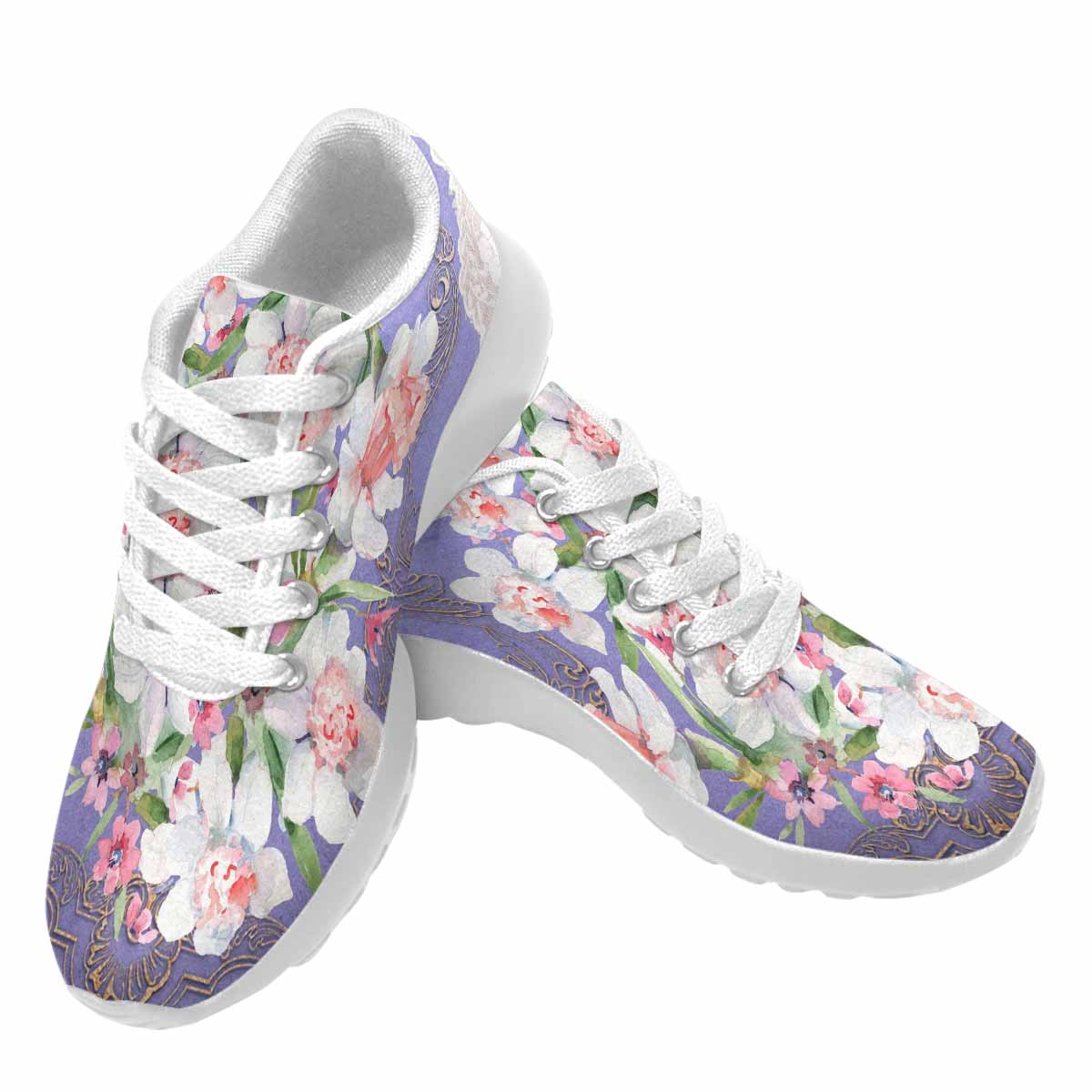 Victorian lace print, womens cute casual or running sneakers, design 47