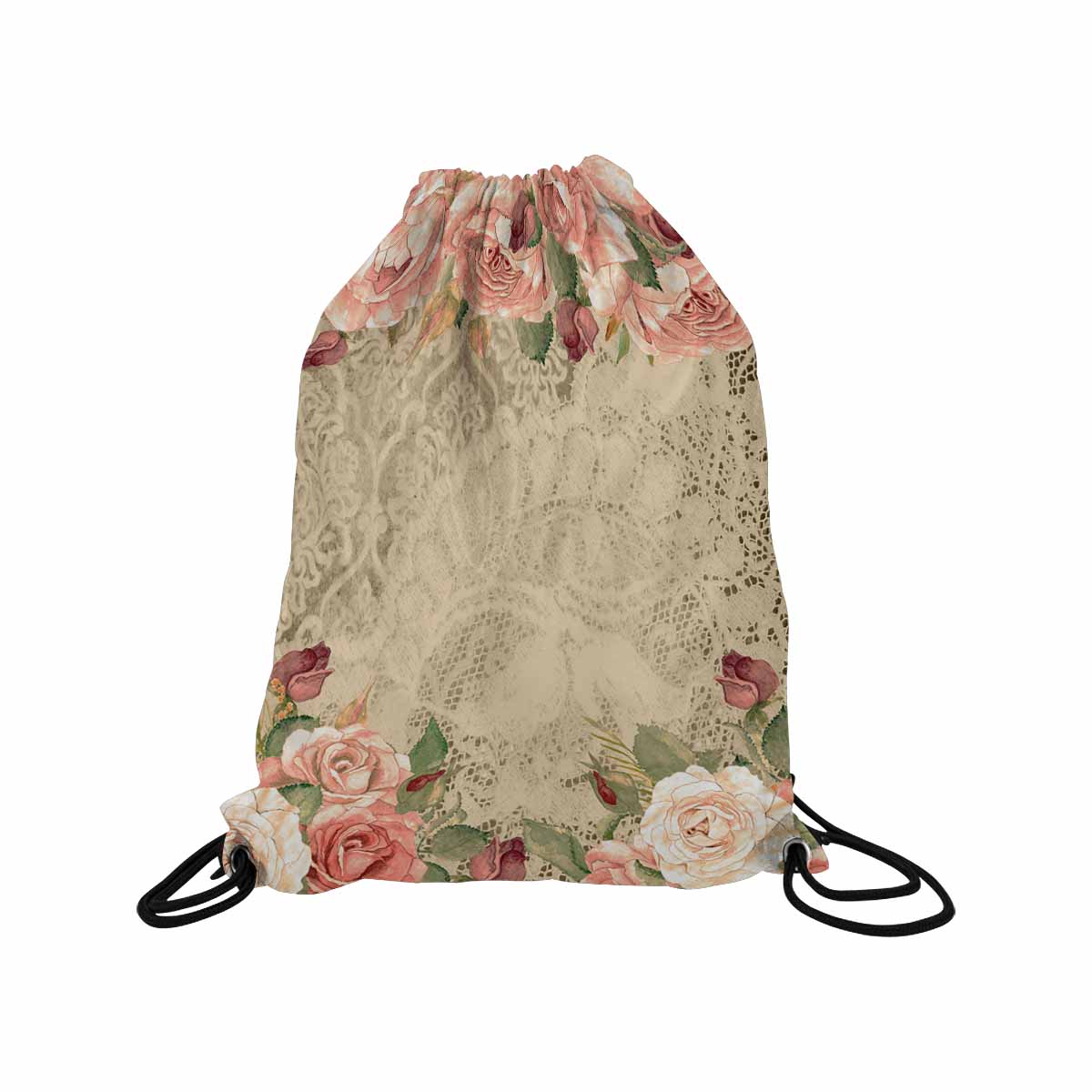 Victorian lace print, DRAWSTRING BAG, MEDIUM, design 25