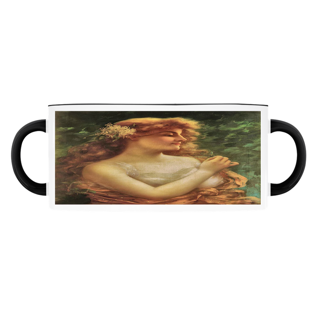 Victorian lady design, accent mug, design Young Woman with a Dragonfly