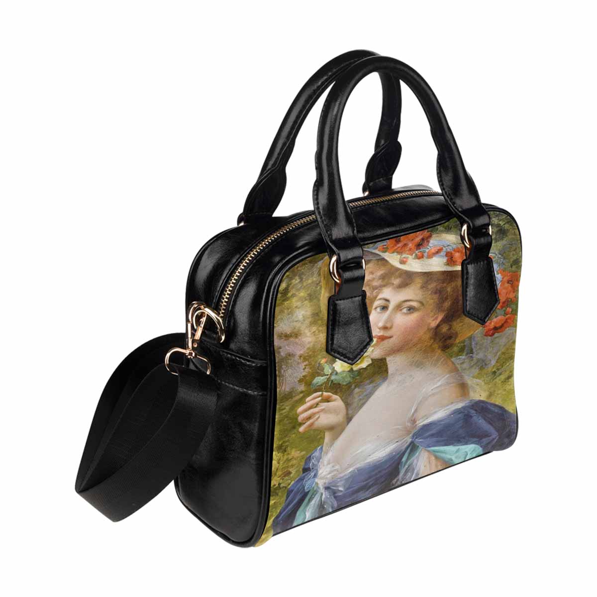 Victorian Lady design handbag, Mod 19163453, Woman with yellow rose at mouth