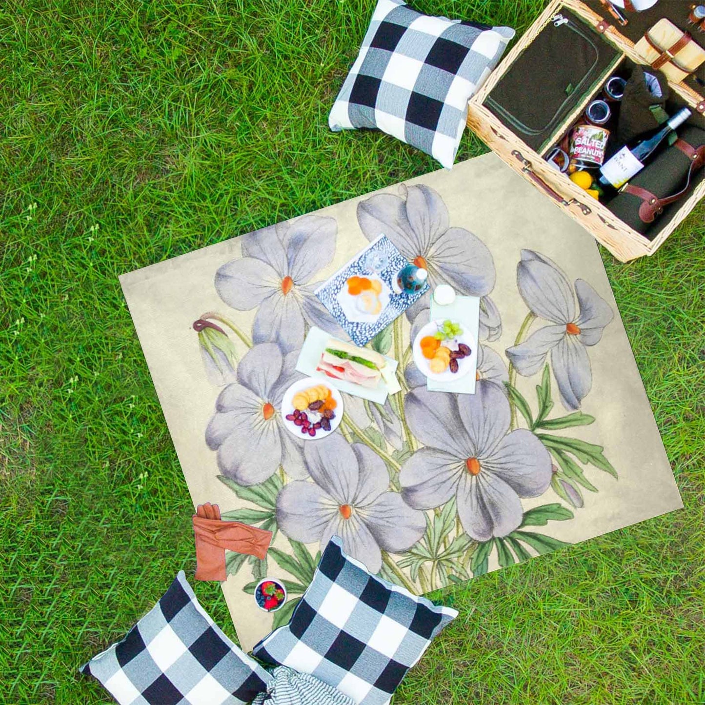 Vintage Floral waterproof picnic mat, 61 x 55in, Design 13