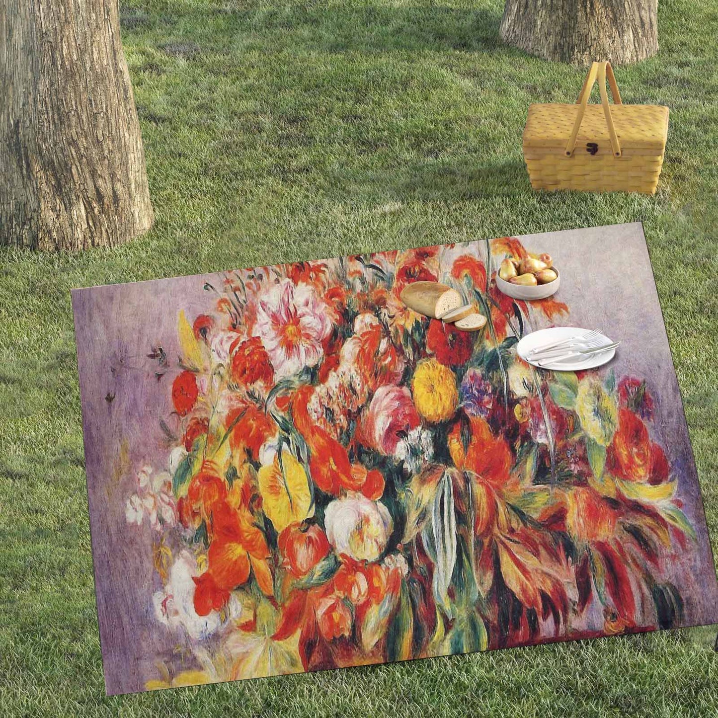 Vintage Floral waterproof picnic mat, 69 x 55in, Design 19