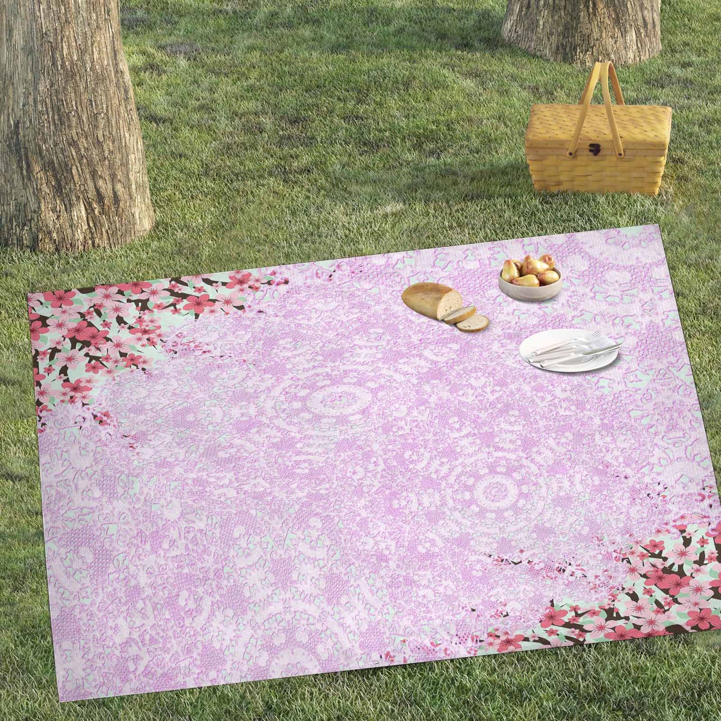 Victorian lace print waterproof picnic mat, 81 x 55in, design 09