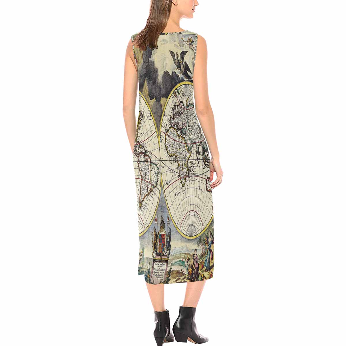 Antique Map chic long dress, Design 11