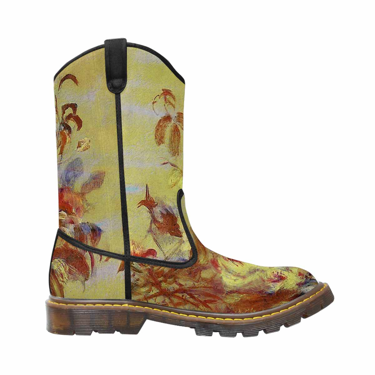 Vintage floral print, western lumber boots Design 11