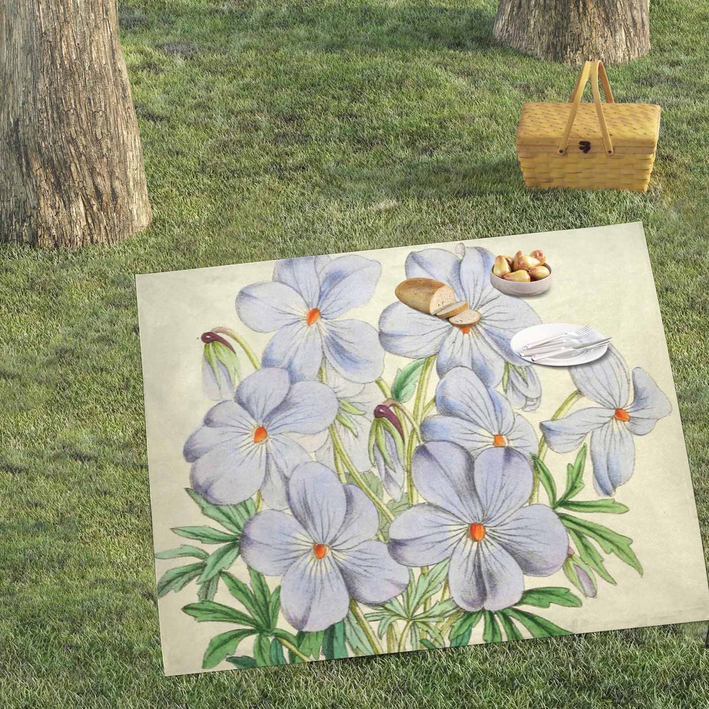 Vintage Floral waterproof picnic mat, 61 x 55in, Design 13