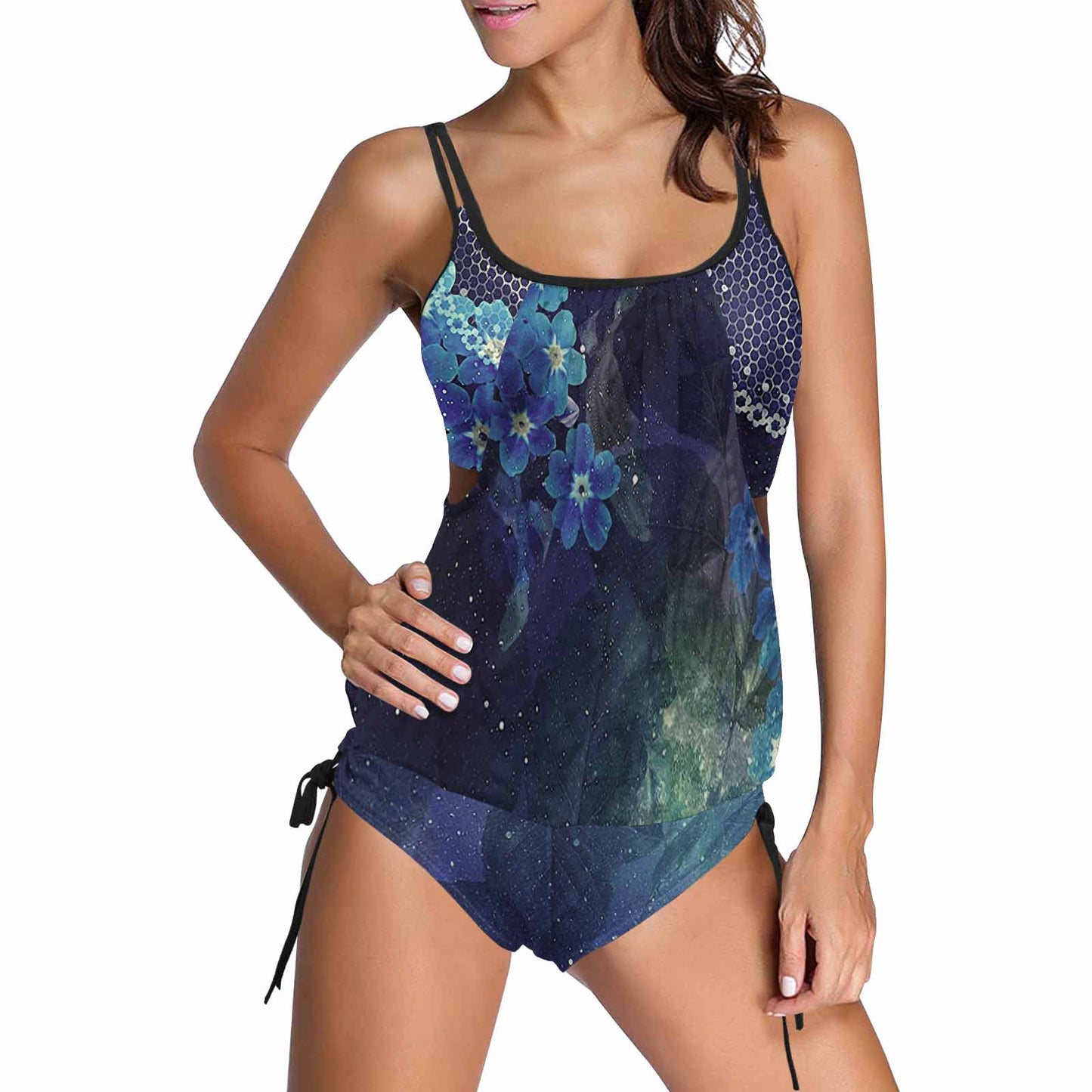 Cover belly Tankini swimwear, 2 pc Bikini, Printed Victorian lace, design 02B