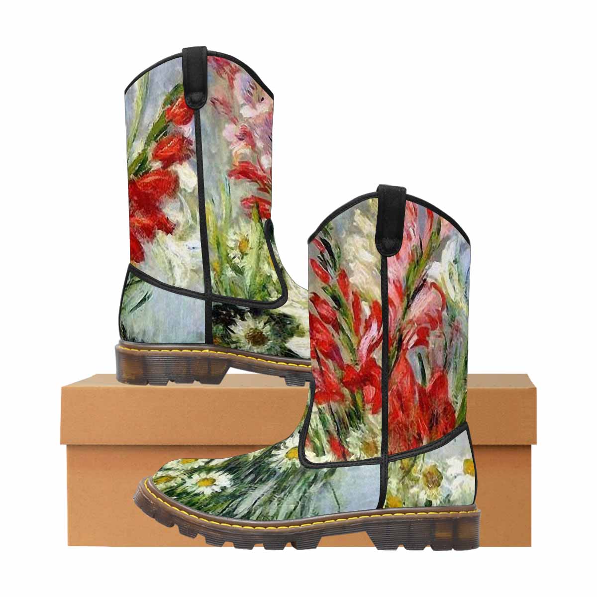 Vintage floral print, western lumber boots Design 43