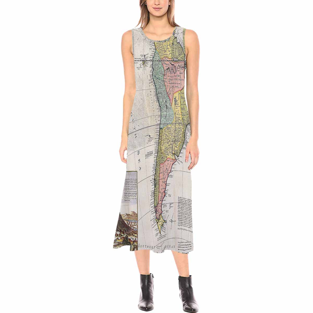 Antique Map chic long dress, Design 35