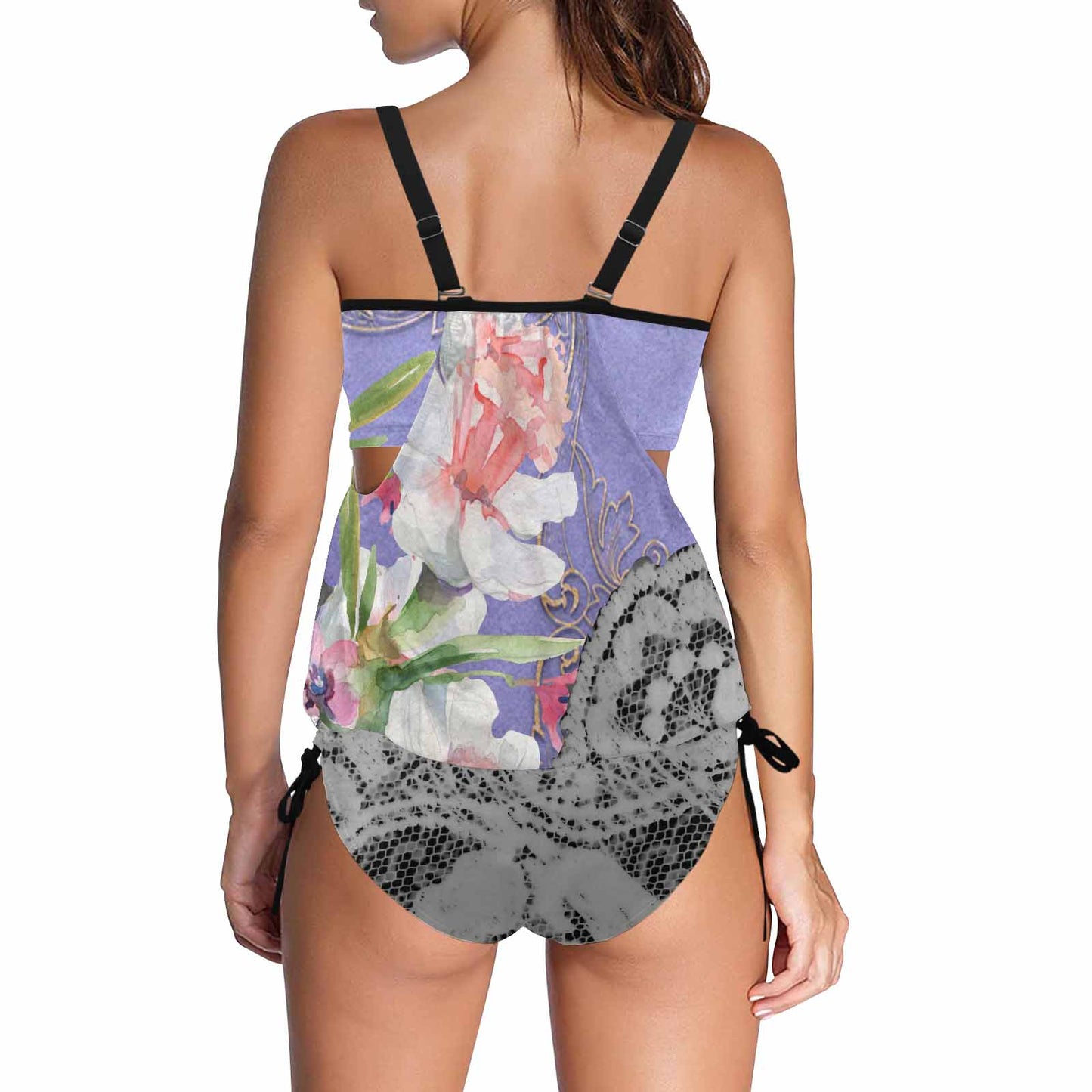 Tankini cover belly swim wear, Printed Victorian lace design 45B