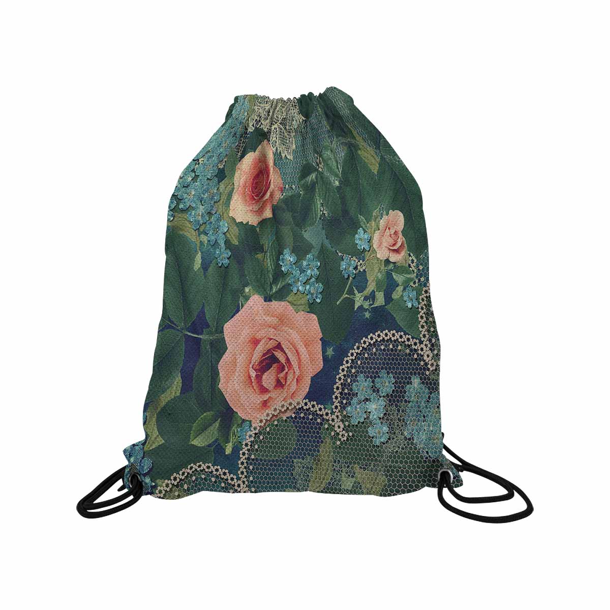 Victorian lace print, DRAWSTRING BAG, MEDIUM, design 01