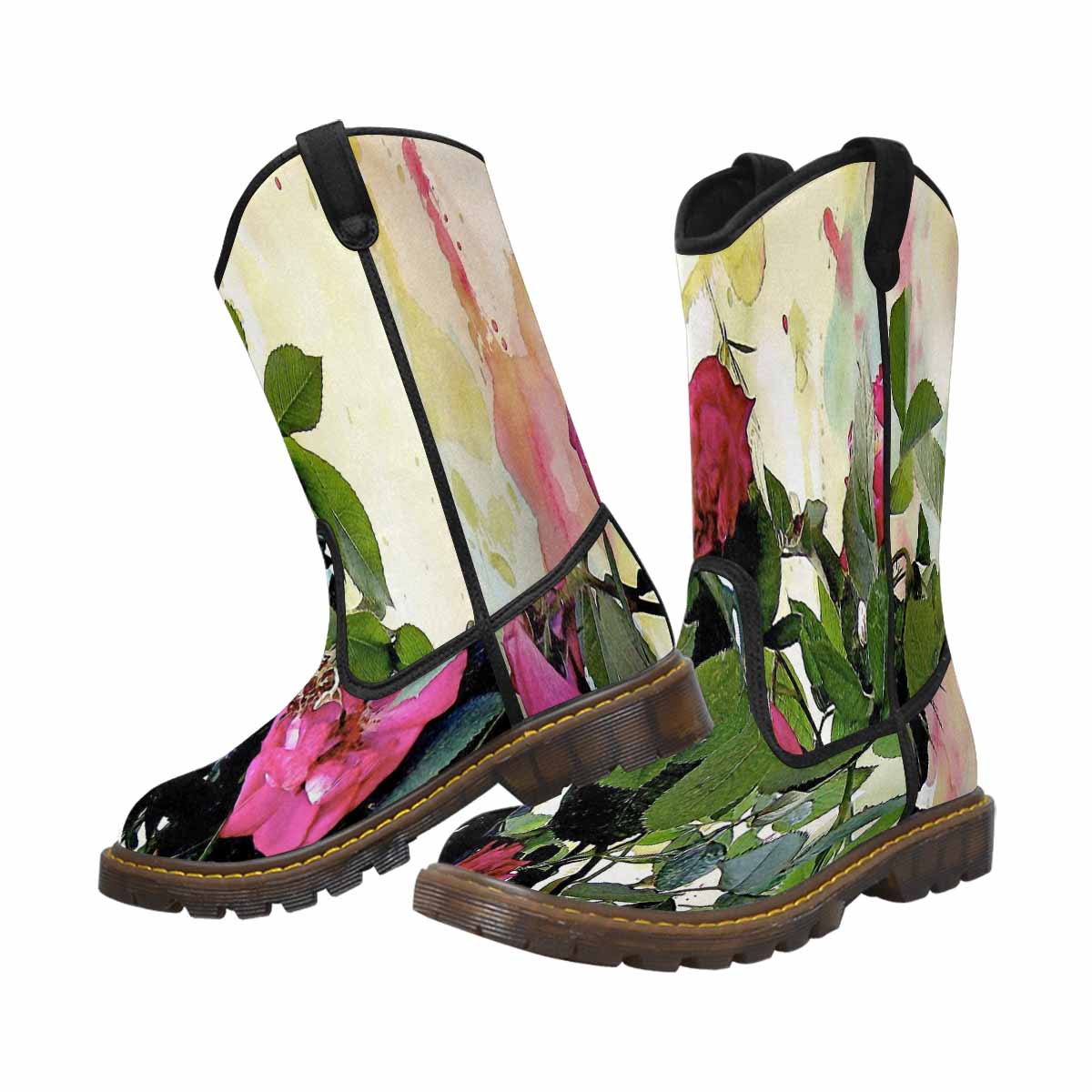 Vintage floral print, western lumber boots Design 22